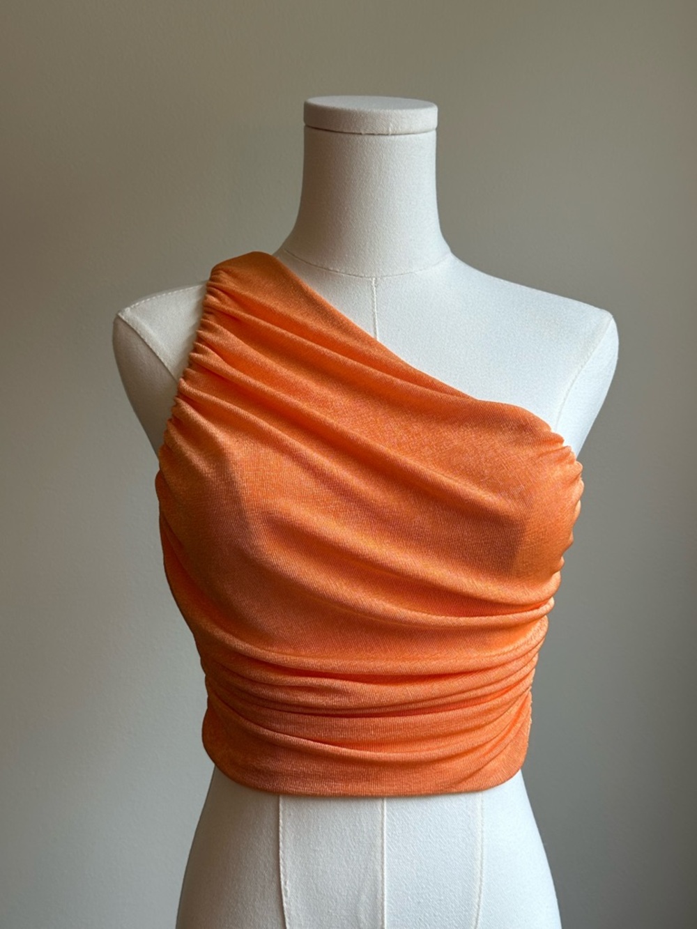 Lioness One-Shoulder Cropped Orange Ruched Top | SIZE S